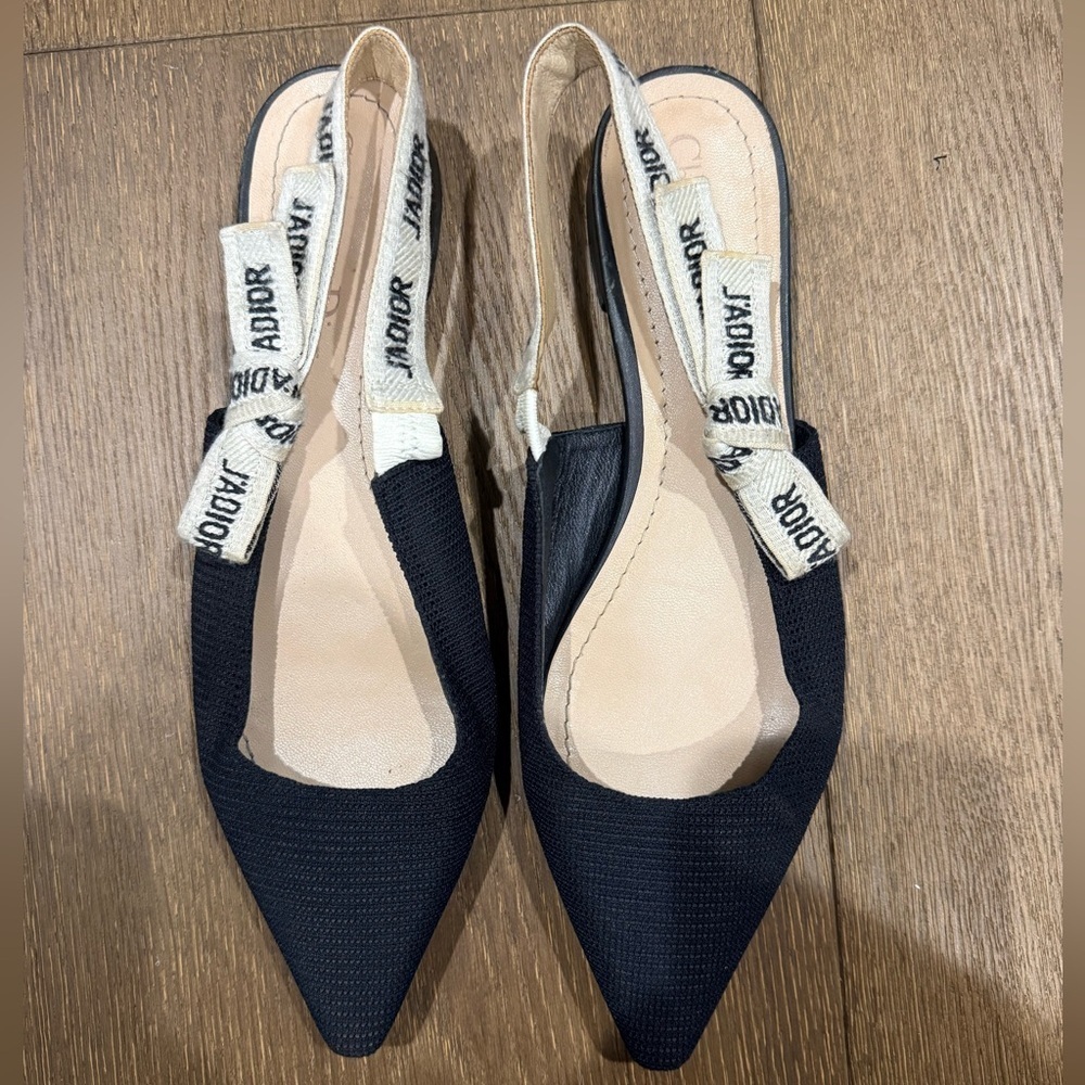 Authentic Dior J'Adior Slingback Flats - Black Technical Fabric